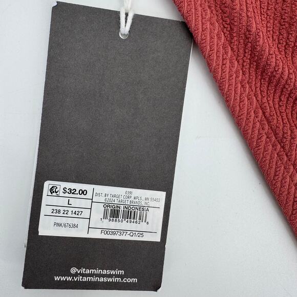 NWT Vitamin A Dusty Pink High Cut Mid Waist Cheeky Bikini Bottoms Large - Picture 5 of 5